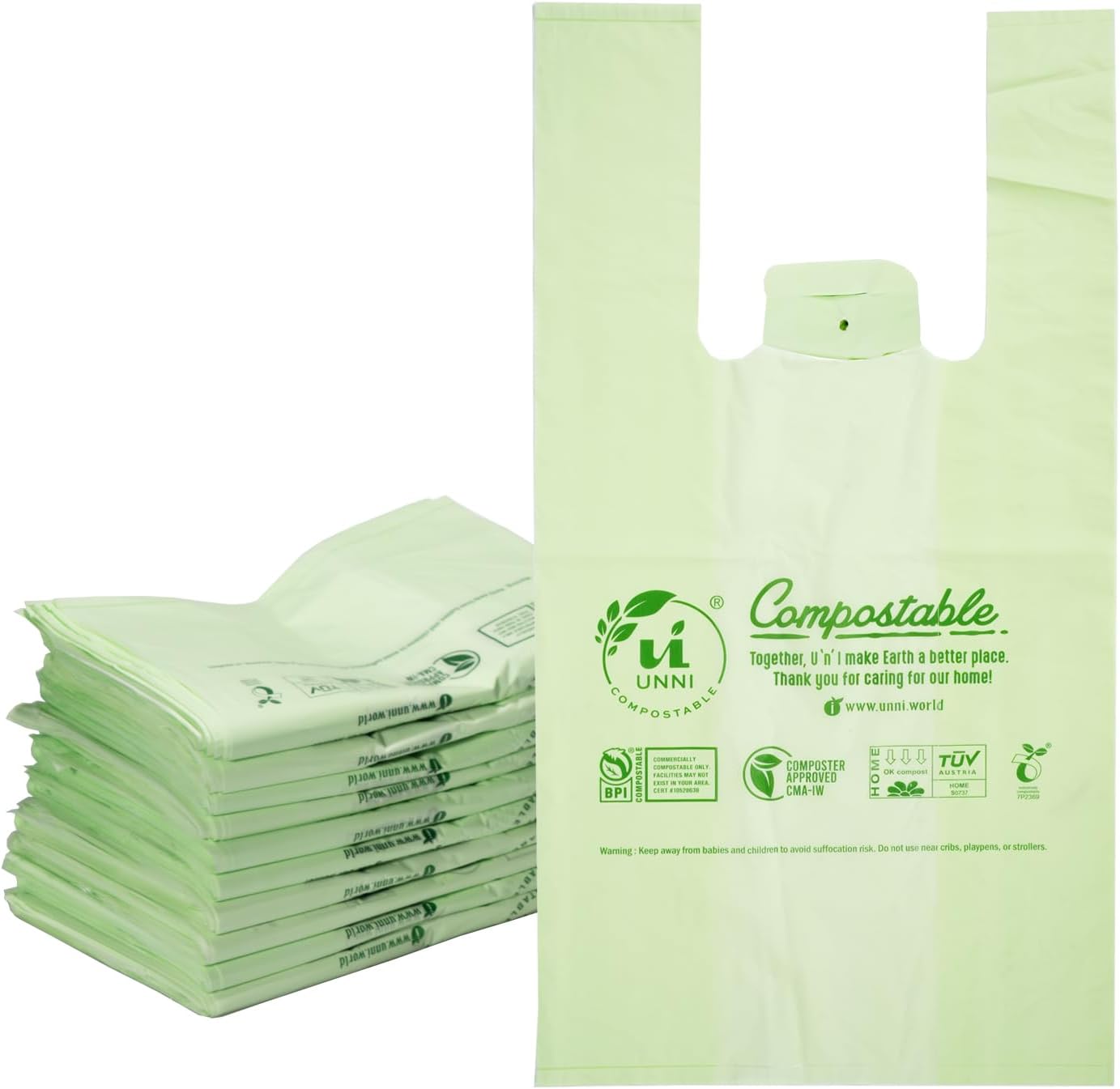 Compostable Shopping Bags, Standard Size 16.1" x 19.7"; 0.8 mils