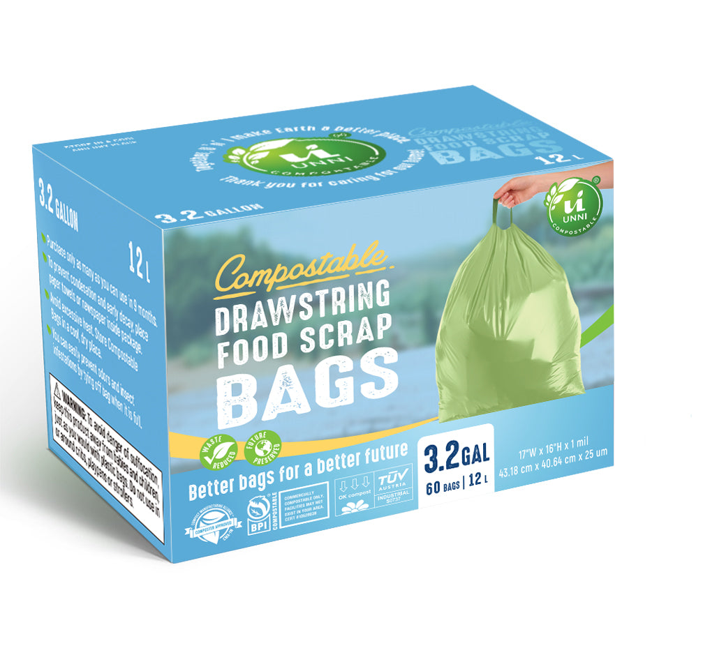 2.6-3.2 Gallon, 10-12 Liter, Compostable Drawstring Bags