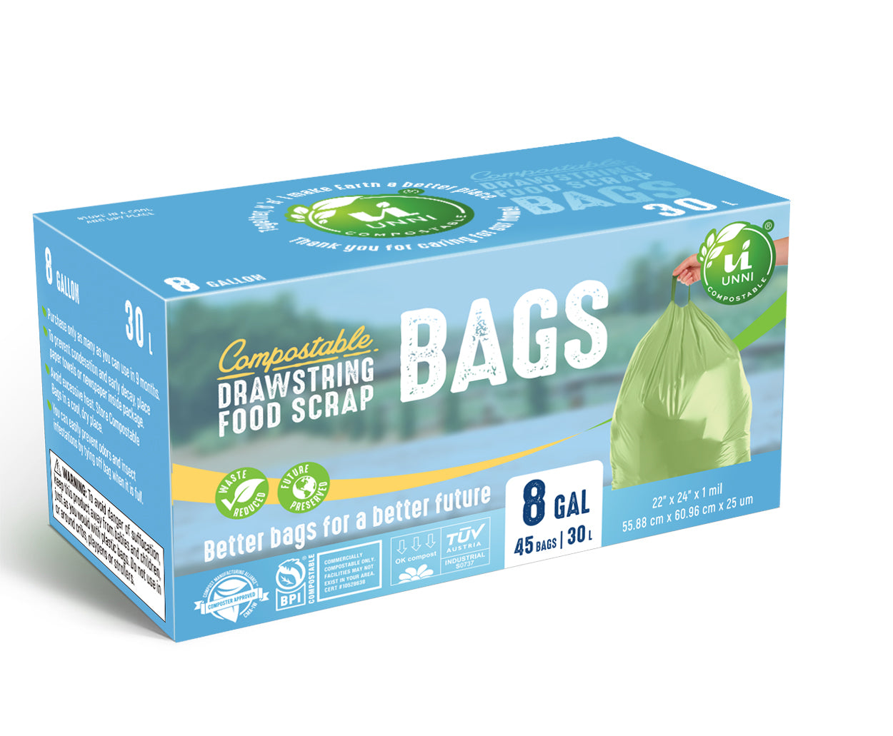 6-8 Gallon, 23-30 Liter, Compostable Drawstring Bags