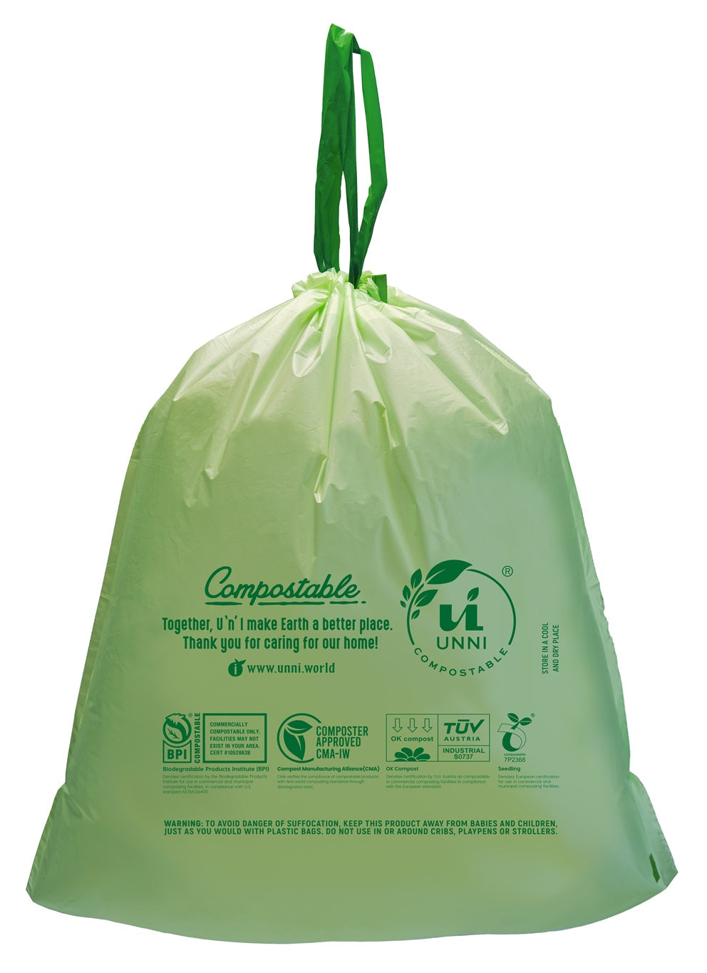 13 Gallon, 49.2 Liter, Compostable Tall Kitchen Drawstring Bags