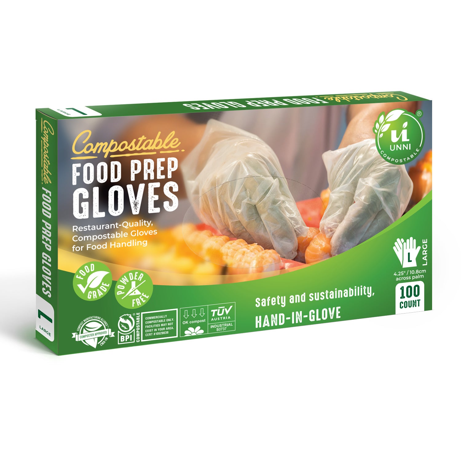Compostable Food Prep Gloves,  Large