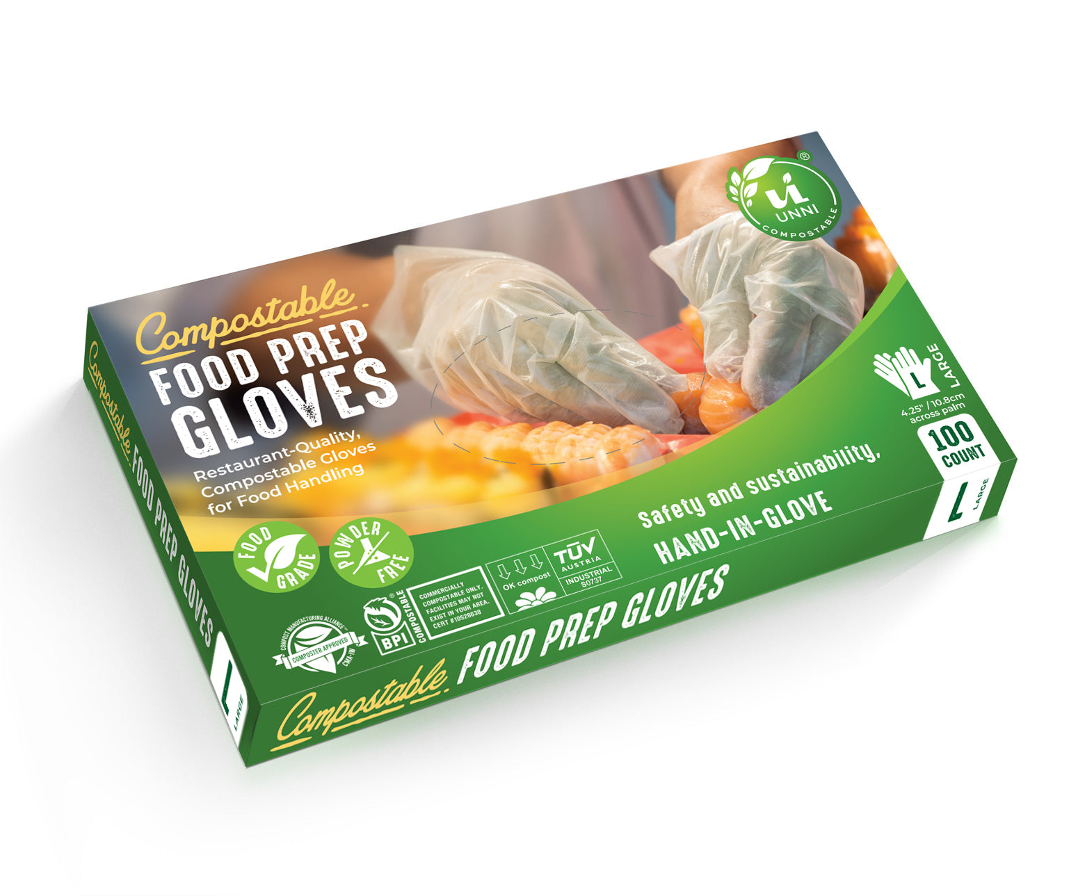 Compostable Food Prep Gloves,  Large