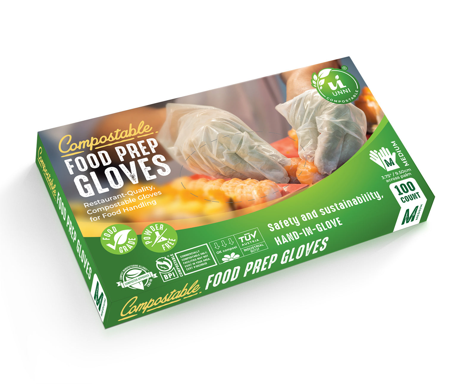 Compostable Food Prep Gloves,  Medium
