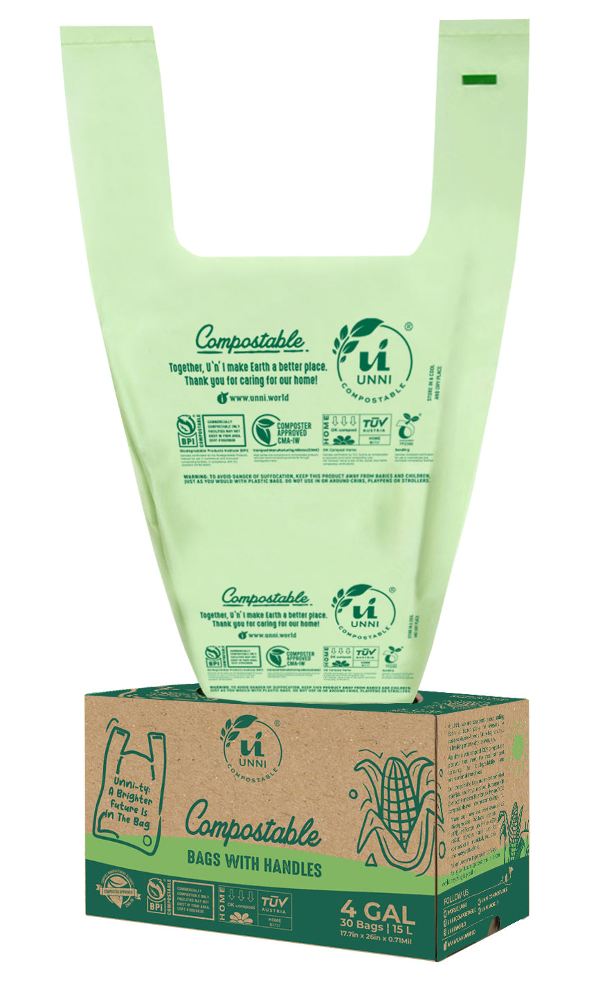 4 Gallon, 15 Liter, Compostable Bags with Handles