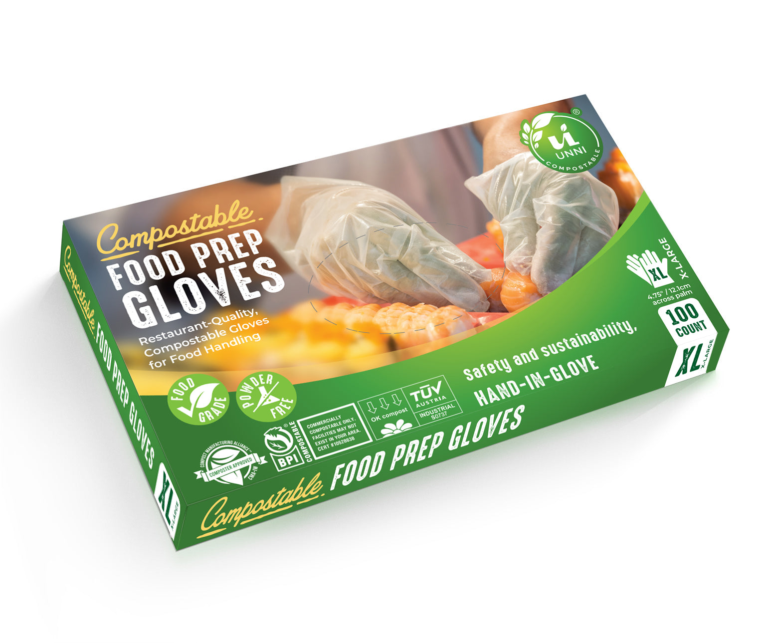 Compostable Food Prep Gloves, X-Large