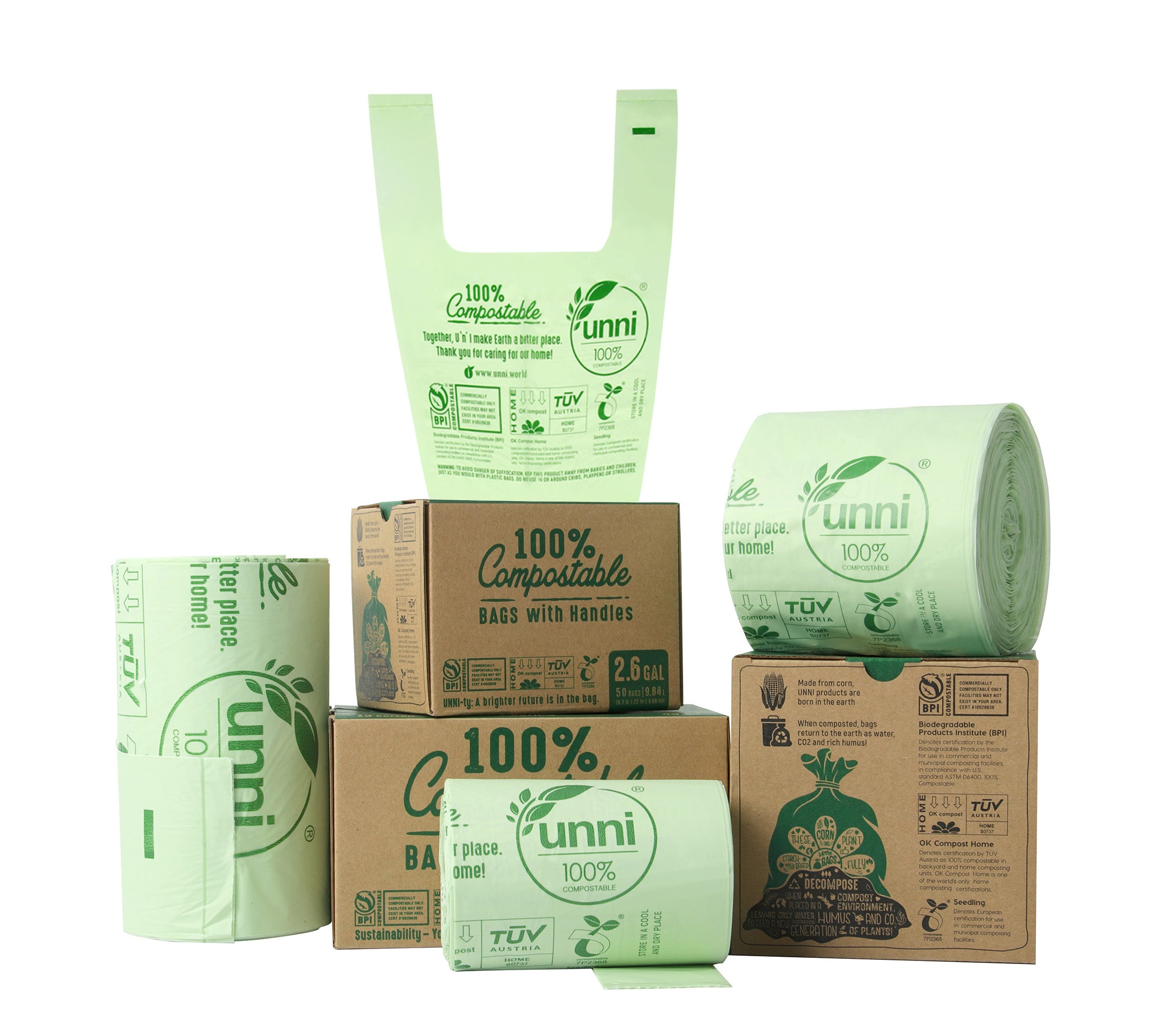 8 Gallon, 30 Liter, Compostable Bags with Handles
