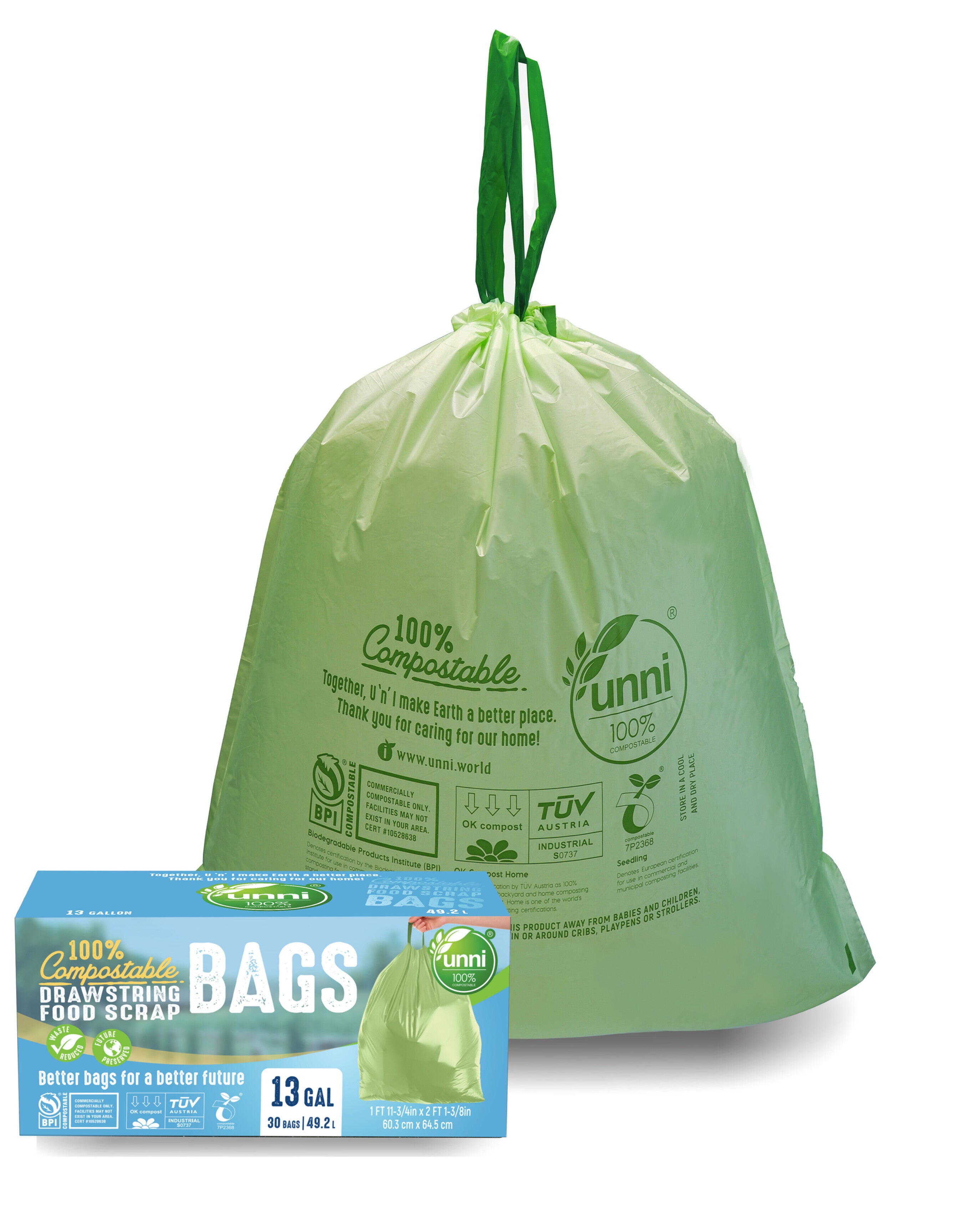 OKKEAI Large Garbage Bags 13 Gallon Tall Kitchen Green Trash Bags 49 Liter  Bin Liners for Lawn Yard,Home,Office,60 Counts (Fits 10-15 Gallon Bins)