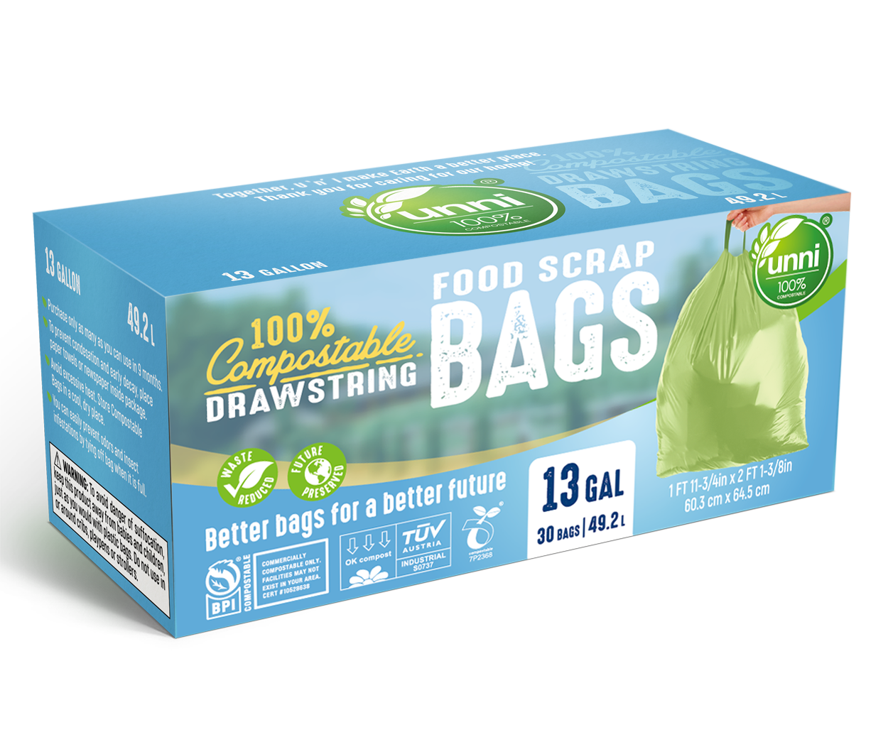 Compostable Tall Kitchen Garbage Bags, 13 Gallon | Free The Ocean