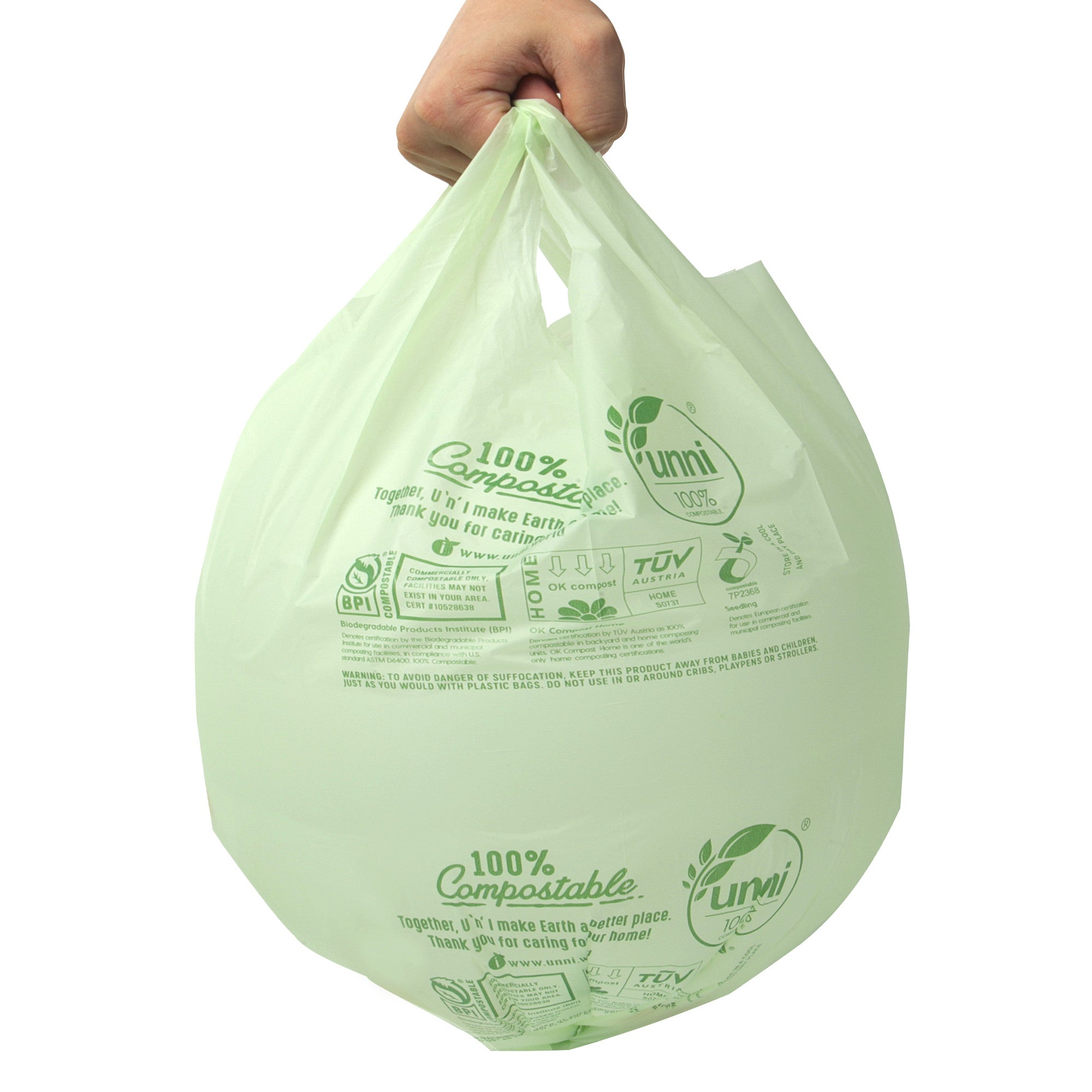 3 Gallon, 11.35 Liter, Compostable Bags with Handles