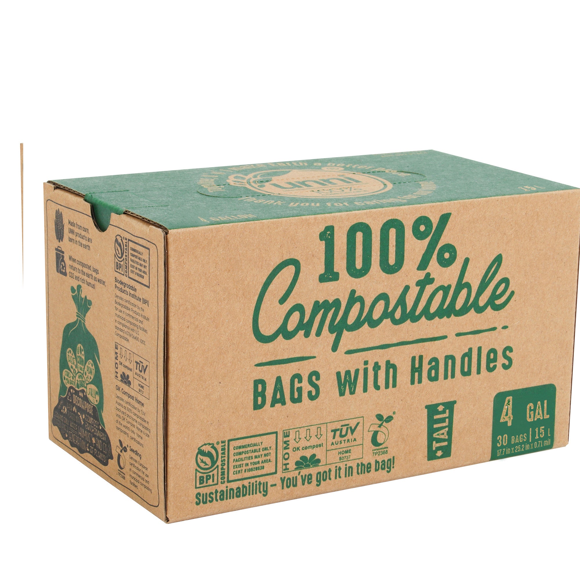 4 Gallon, 15 Liter, Compostable Bags with Handles