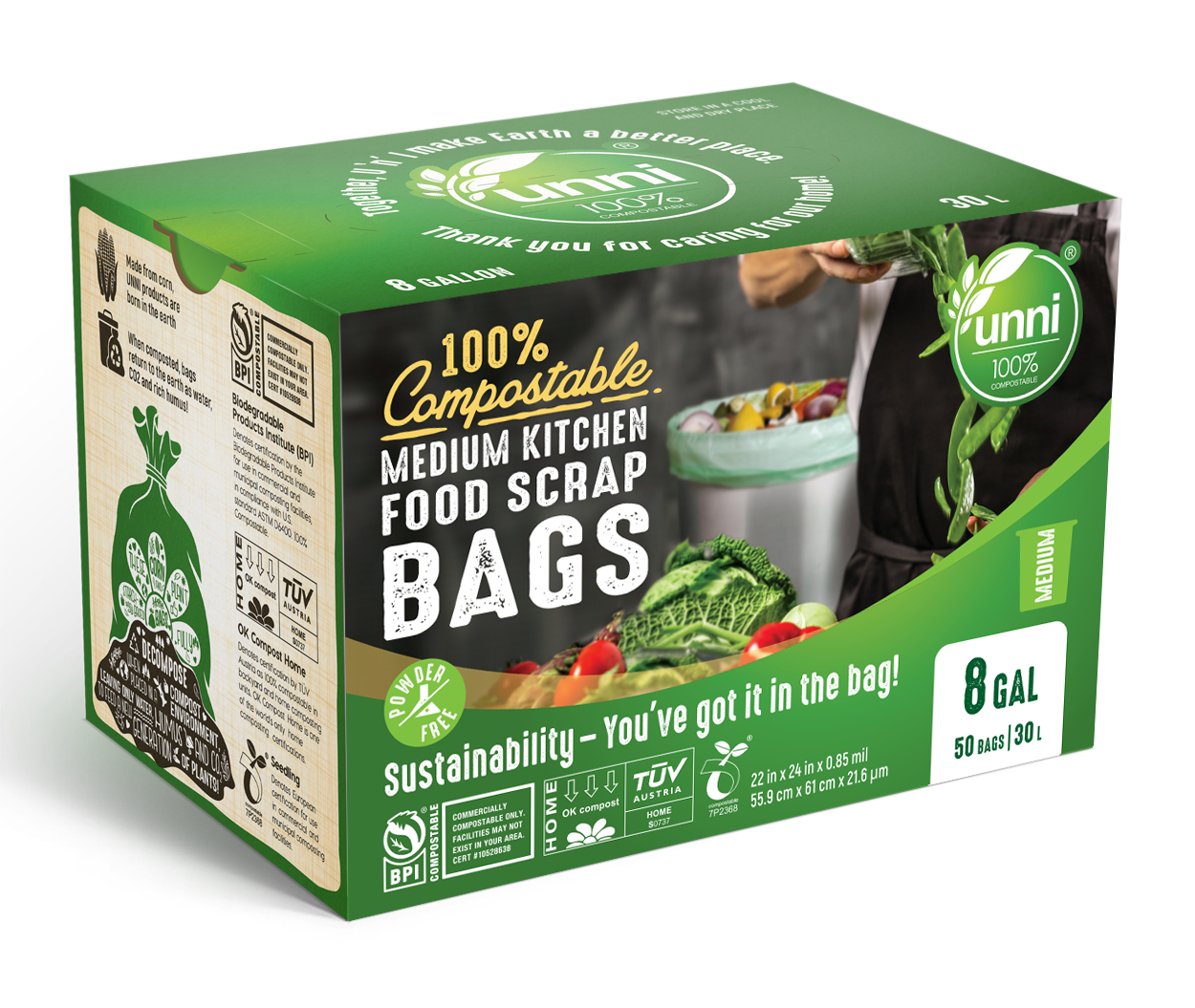 Ecosoul Home - Trash Bags 8 Gallon Compostable (Pack of 25, 8-Count)