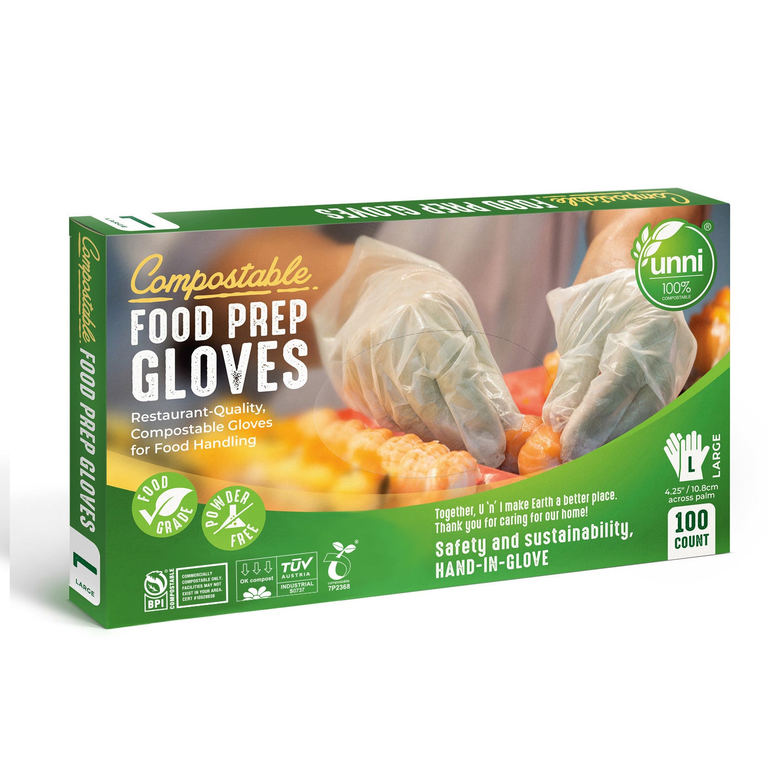 Compostable Food Prep Gloves,  Large
