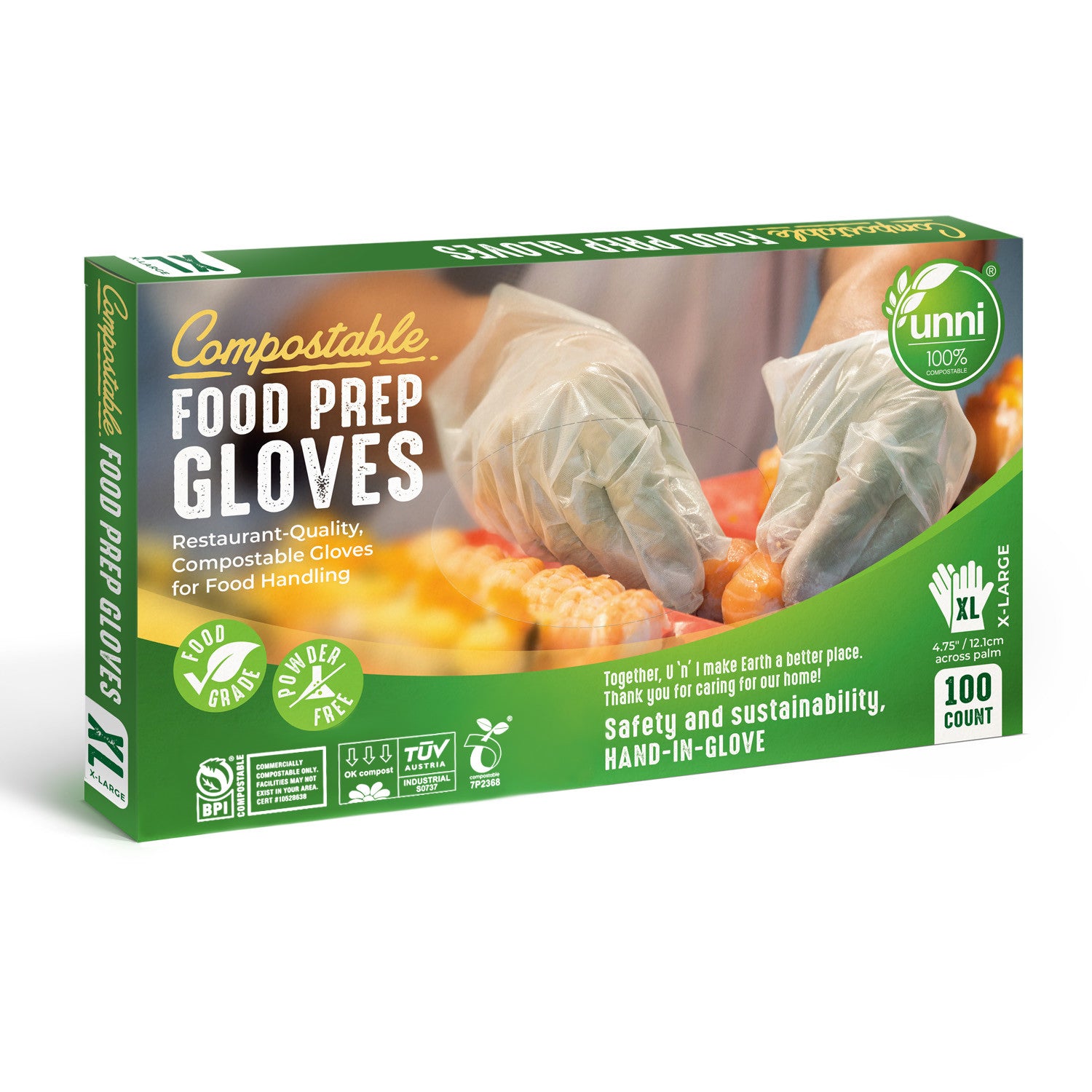 Compostable Food Prep Gloves, X-Large