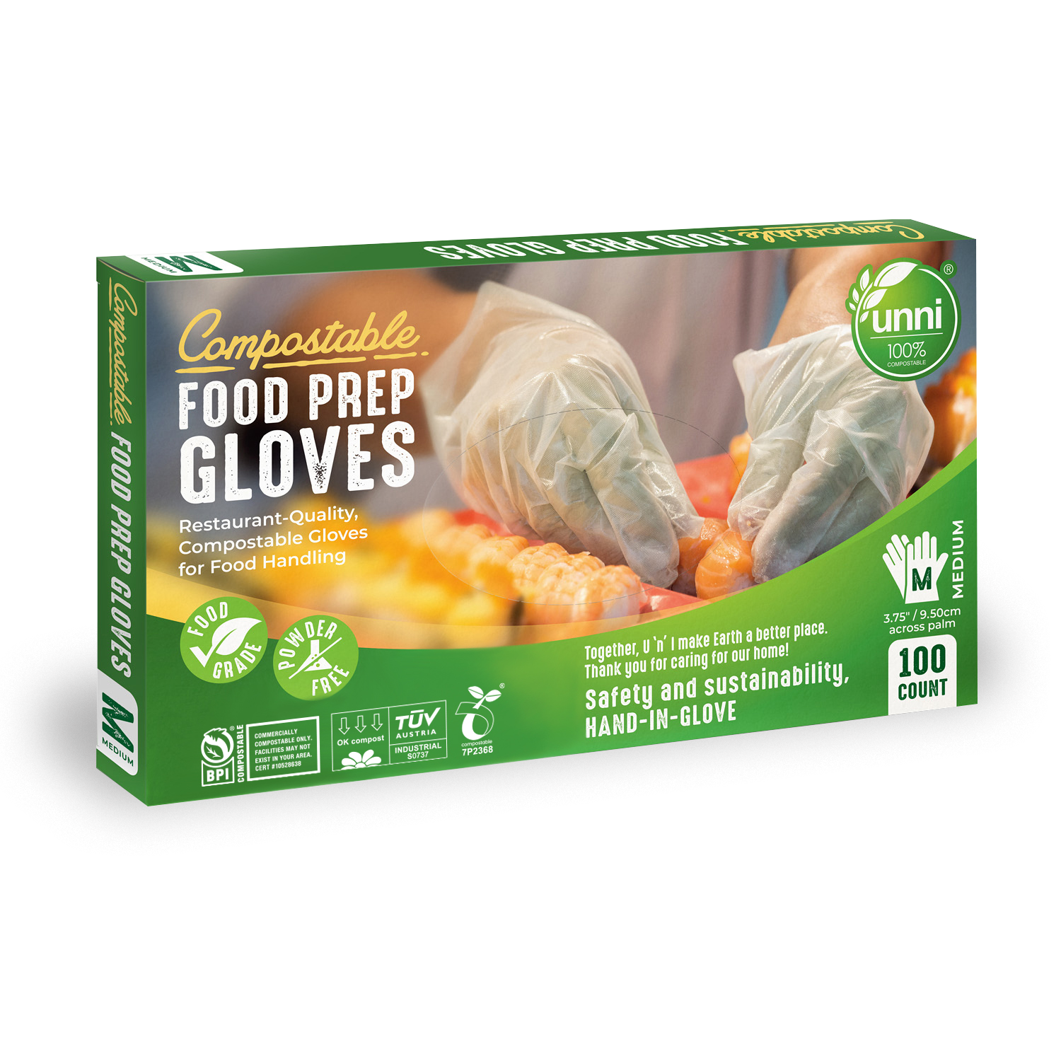 Compostable Food Prep Gloves,  Medium
