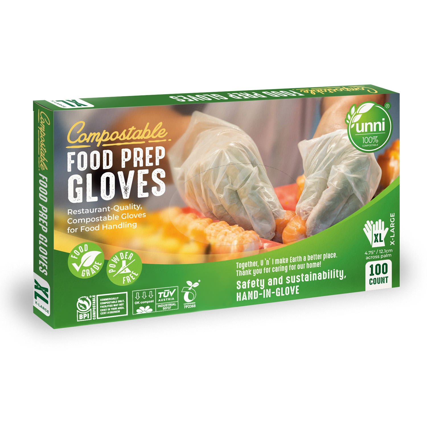 Compostable Food Prep Gloves, X-Large