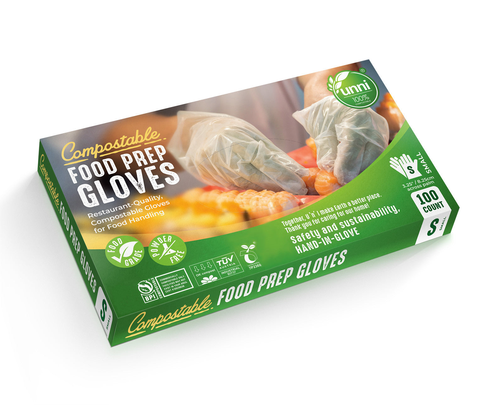 Compostable Food Prep Gloves,  Small